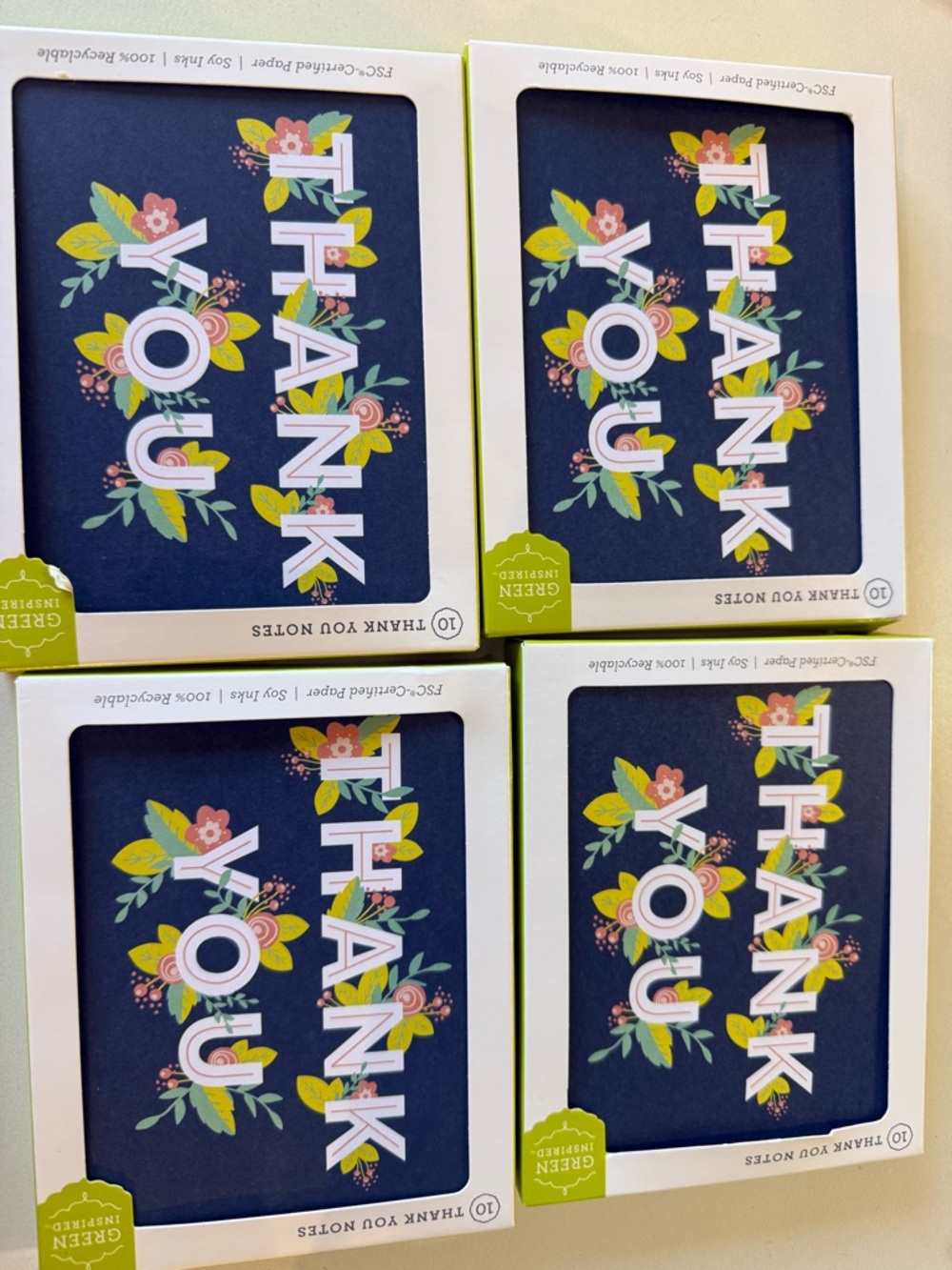Green Inspired Navy Blue Floral Thank You Cards
